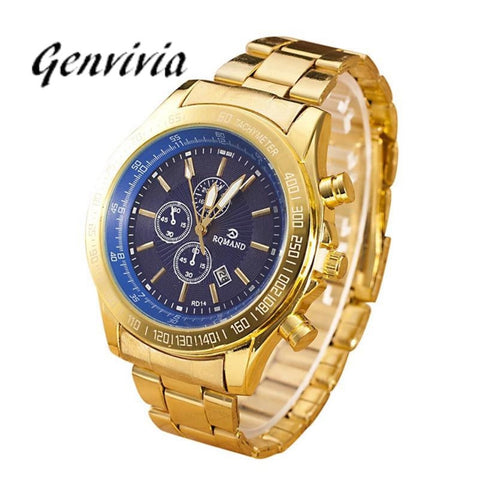 GENVIVIA watches men luxury brand gents gold watches for men stainless steel shock resistant wrist watch for men orologio - watchkarter