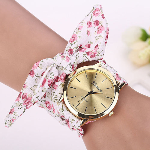 relojes mujer 2017 Womens Floral Jacquard Cloth Quartz Bracelet Watch Wristwatch Cloth fabric Watch vrouwen horloge - watchkarter