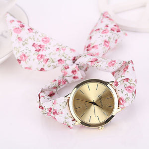 relojes mujer 2017 Womens Floral Jacquard Cloth Quartz Bracelet Watch Wristwatch Cloth fabric Watch vrouwen horloge - watchkarter