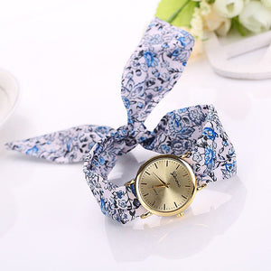 relojes mujer 2017 Womens Floral Jacquard Cloth Quartz Bracelet Watch Wristwatch Cloth fabric Watch vrouwen horloge - watchkarter