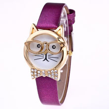 Genvivia High Quality Top Women Watches Cute Glasses Cat Women Analog relogio QuartzDial Thin LeatheWristwatch relogio feminino - watchkarter