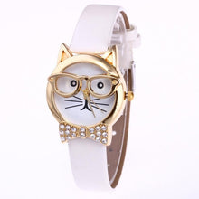 Genvivia High Quality Top Women Watches Cute Glasses Cat Women Analog relogio QuartzDial Thin LeatheWristwatch relogio feminino - watchkarter