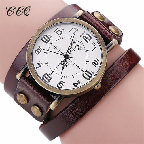 CCQ Luxury Brand Vintage Cow Leather Bracelet Watch Men Women Stainless Steel Wristwatch Ladies Dress Quartz Watch reloj mujer - watchkarter