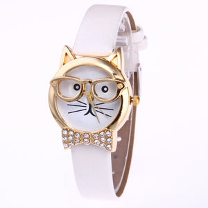 Cute Glasses Cat Women Analog Quartz Dial Wrist Watch - watchkarter