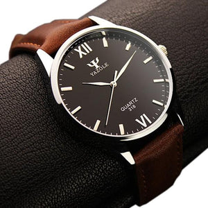 Luxury Fashion Leather Mens Glass Quartz Analog Wristwatch Noctilucent Watches - watchkarter