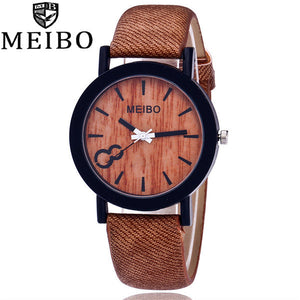 MEIBO Modeling Wooden Quartz Mens Watch Casual Wooden Color Leather Watch - watchkarter