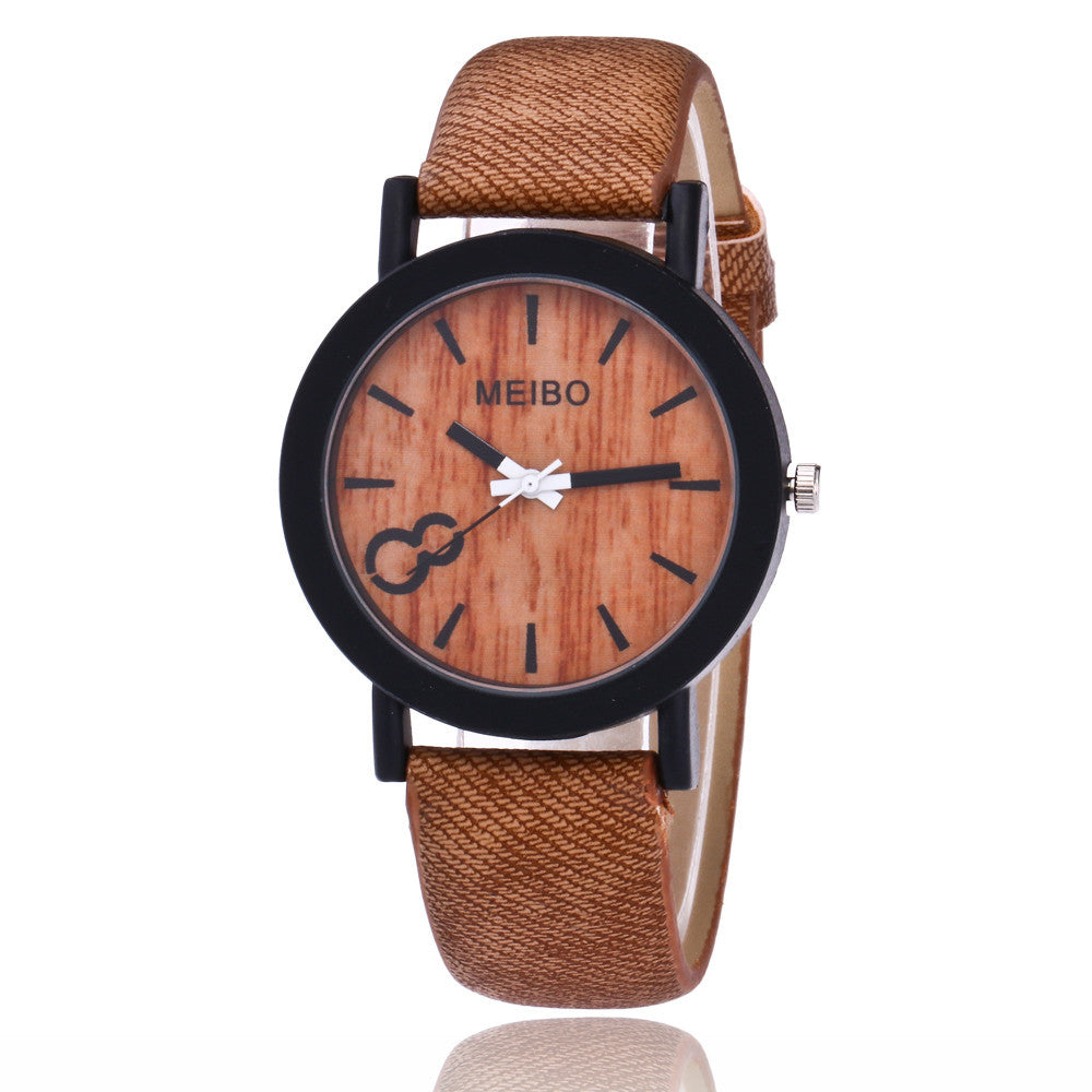 MEIBO Modeling Wooden Quartz Mens Watch Casual Wooden Color Leather Watch - watchkarter