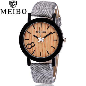 MEIBO Modeling Wooden Quartz Mens Watch Casual Wooden Color Leather Watch - watchkarter