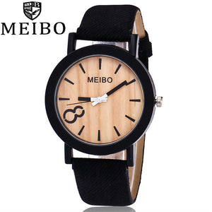 MEIBO Modeling Wooden Quartz Mens Watch Casual Wooden Color Leather Watch - watchkarter