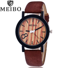 MEIBO Modeling Wooden Quartz Mens Watch Casual Wooden Color Leather Watch - watchkarter