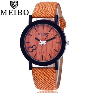 MEIBO Modeling Wooden Quartz Mens Watch Casual Wooden Color Leather Watch - watchkarter