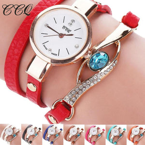 Rhinestone Women's Watch 2017 CCQ Luxury Brand Women Vintage Analog Quartz Watch Leather Band Bracelet Watchrelogio feminino - watchkarter