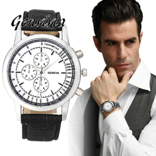 Genvivia 2017 Luxury Men's Fashion Business Watches Design Dial Leather Band sapatos masculino Analog Quartz Wrist Watch - watchkarter