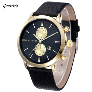 GENVIVIA 5Colors mens fashion watches men Casual Waterproof Date Leather Military Watch men wristwatches les montres hommes - watchkarter